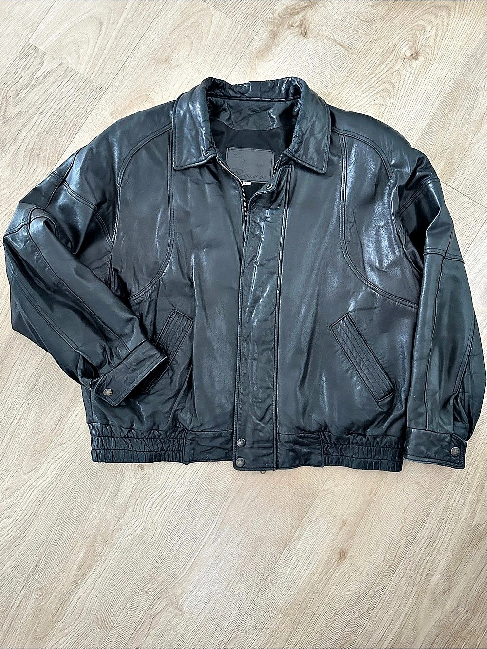Unisex 80's 90's Men's Leather Bomber Jacket XL - Black
